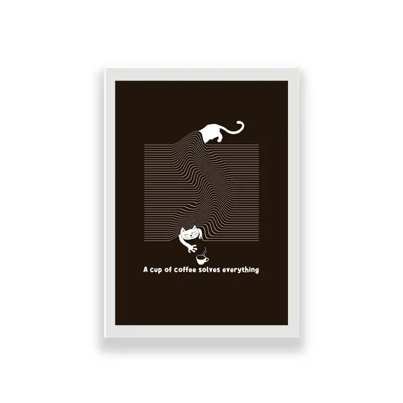 تابلو طرح گربه a cup of coffee solves everything
