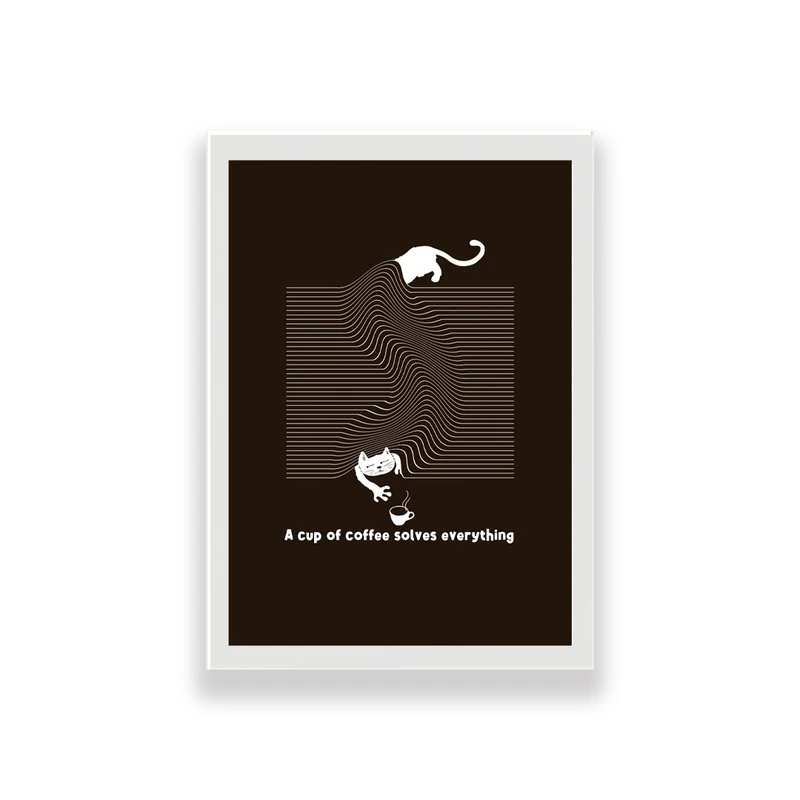 تابلو طرح گربه a cup of coffee solves everything