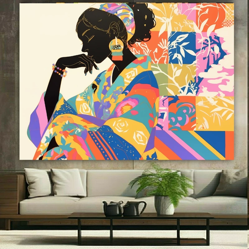 تابلو بوم طرح مخمل بانو رنگی فانتزی کد GR1794