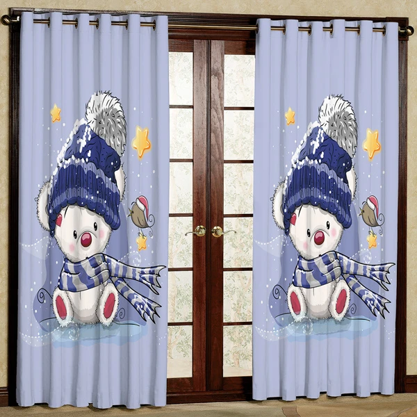 پرده کودک مدل آدم برفی هازان پانچی کد 86سایز 280x140 سانتی متر