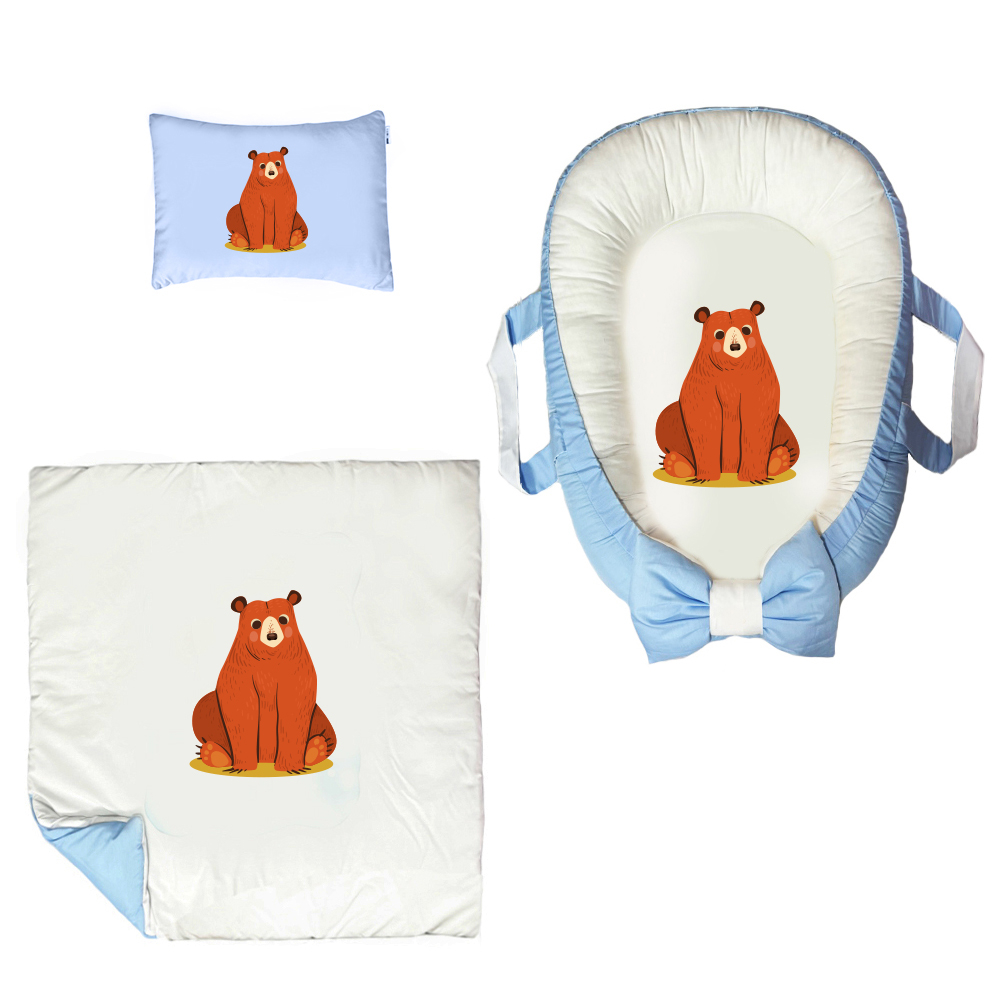 سرویس خواب سه تکه نوزاد مدل گارد محافظ دار طرح خرس کد 025