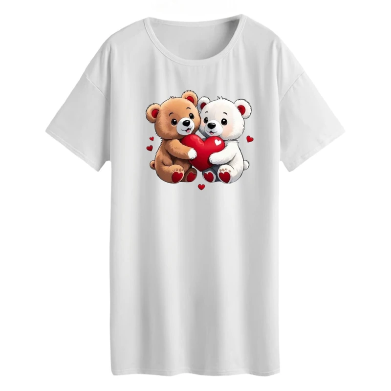 تی شرت لانگ زنانه مدل خرس های عاشق