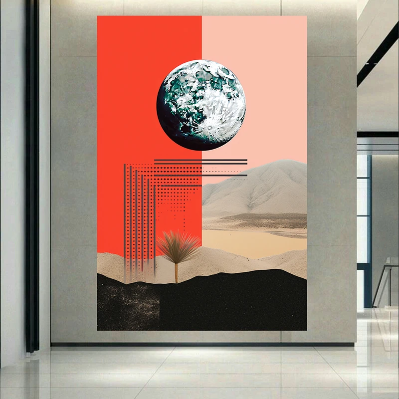 تابلو بوم طرح مخمل مدل ماه و طبیعت انتزاعی کد AR31110