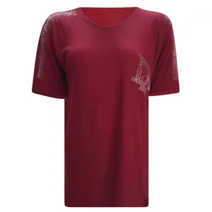 تی شرت آستین کوتاه زنانه مدل فانریپ نگینی نخی کد tm-2332 رنگ زرشکی