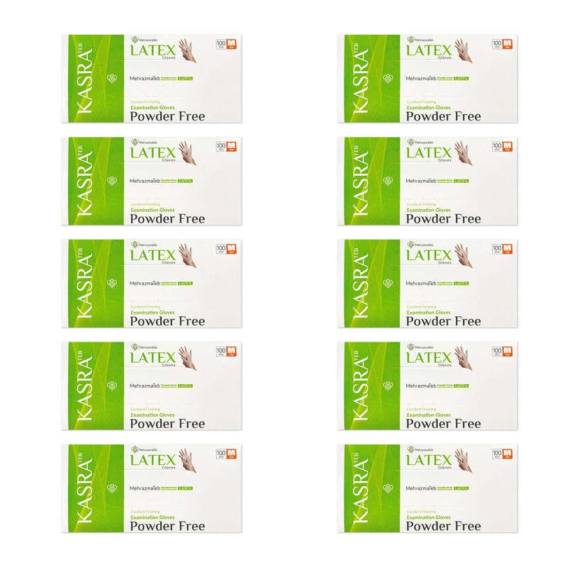 دستکش لاتکس کسری طب مدل Excellent Finishing سایز M ده بسته 100 عددی