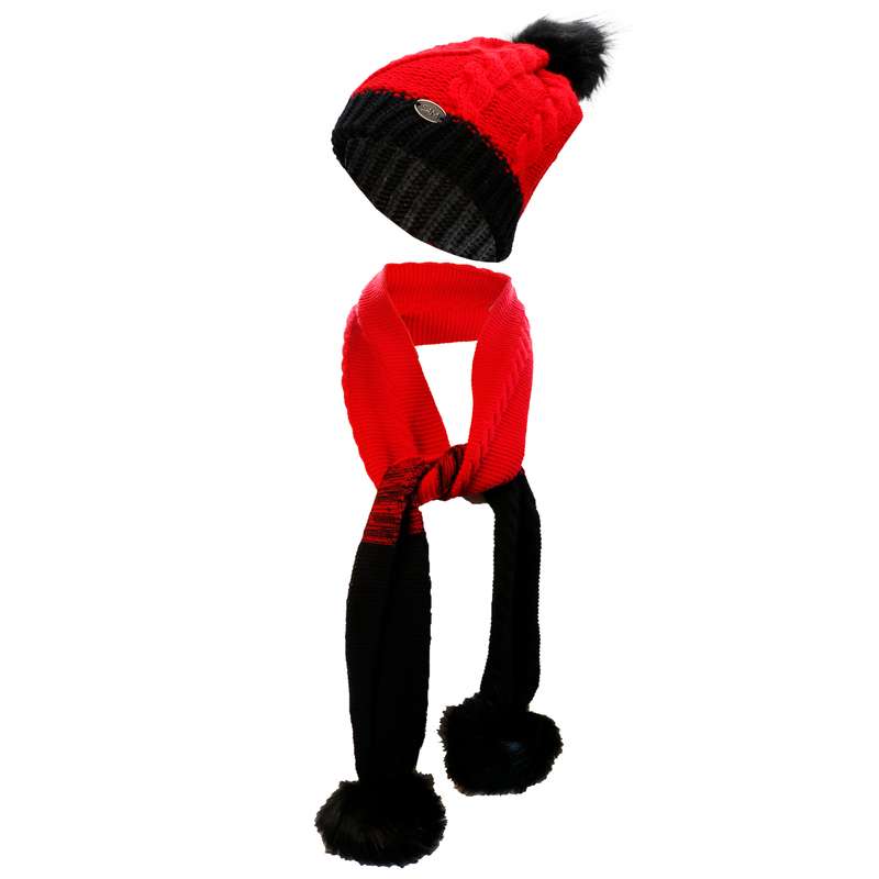 ست کلاه و شال گردن بافتنی بچگانه سام مدل 204 رنگ قرمز