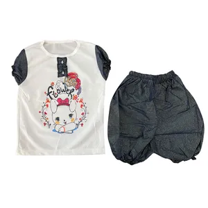 ست تی شرت آستین کوتاه و شلوارک دخترانه مدل flower_g02