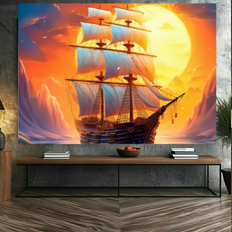 استیکر طرح کشتی و یخبندان مدل طلوع خورشید کد FP105525