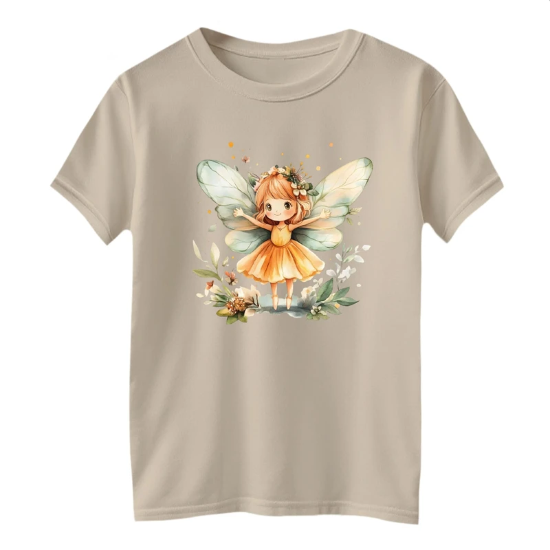 تی شرت آستین کوتاه بچگانه مدل دخترک فرشته کد 3 رنگ کرم