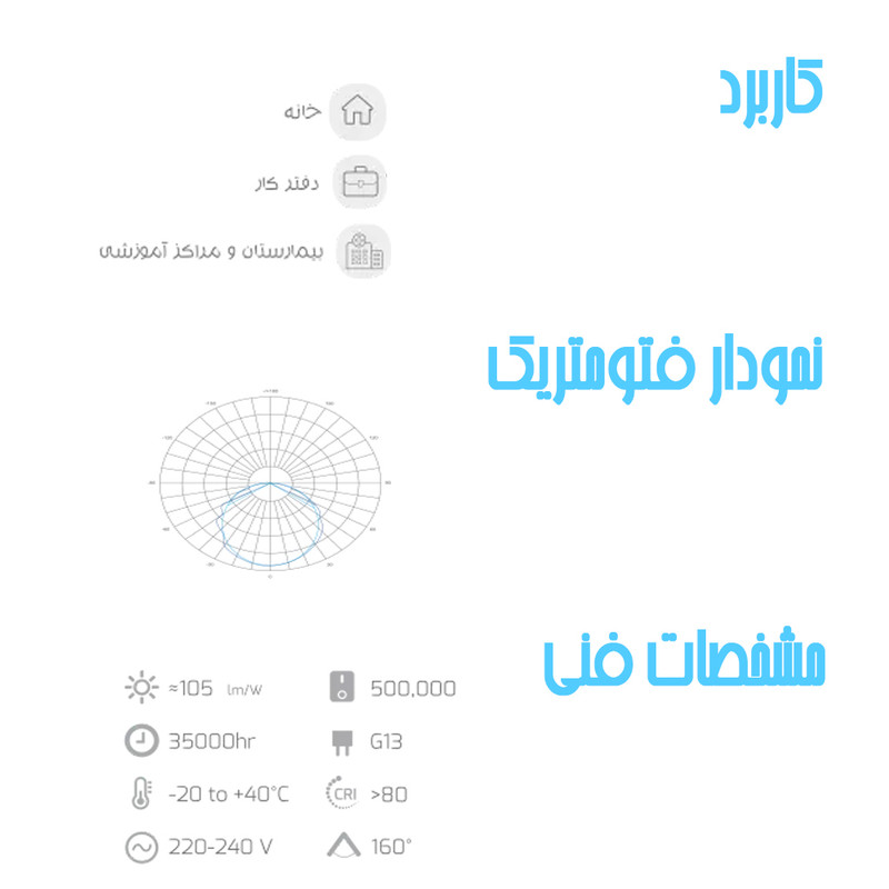 چراغ ال ای دی 18 وات بروکس مدل T8-G13
