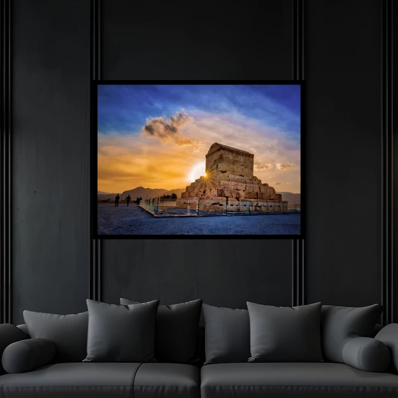 تابلو بکلیت طرح بنای تاریخی باستانی ایران کوروش مدل B-bu6668 فریم مشکی