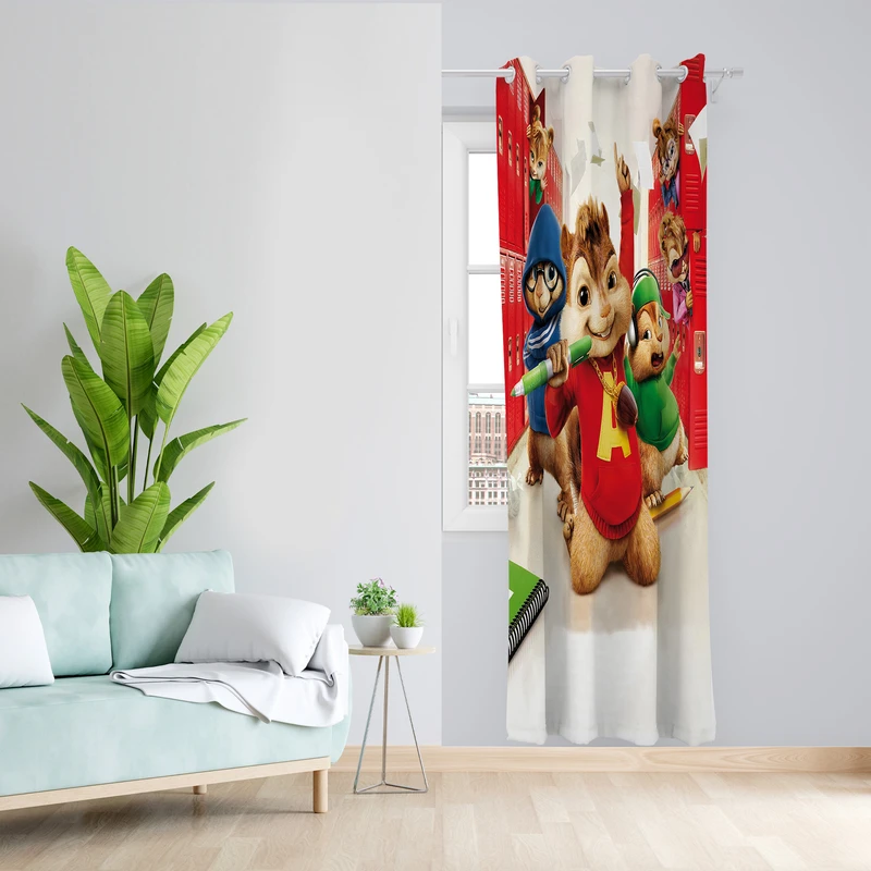 پرده طرح آلوین و سنجاب ها مدل مخمل پانچی کد L 886 Z سایز 140x200 سانتی متر