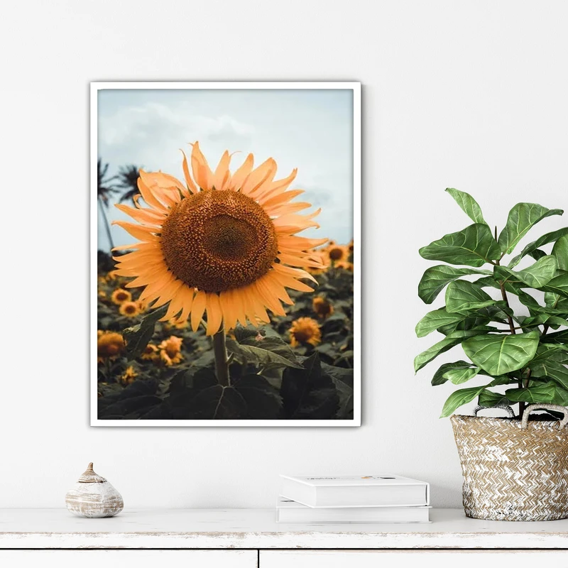 تابلو آتریسا طرح گل آفتابگردان مدرن مدل ATFF188 فریم سفید