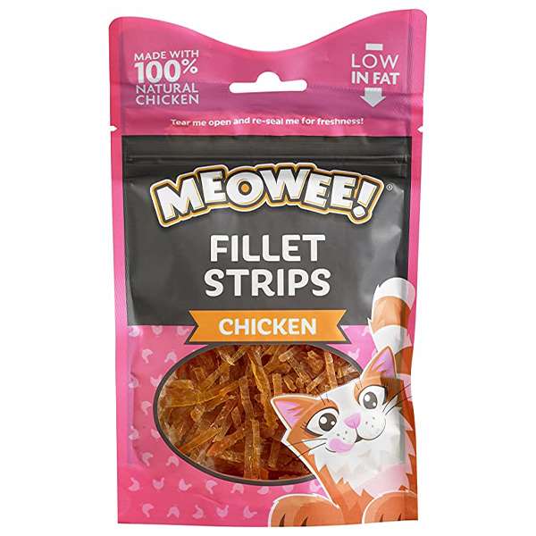 غذای تشویقی گربه میووی مدل fillets strips chiken وزن 35 گرم