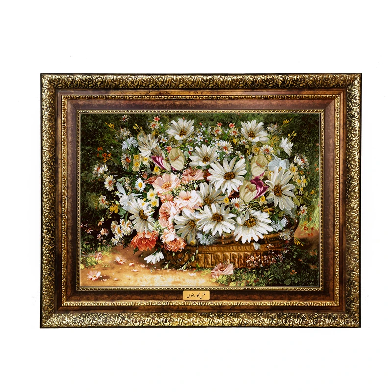 تابلو فرش ماشینی نقش نگار رضوی طرح گل کد 2194H