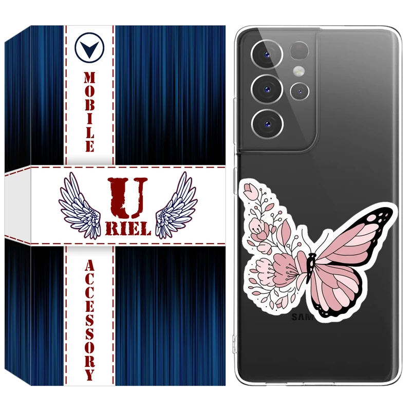 کاور یوریل مدل Clear کد 98 طرح پروانه مناسب برای گوشی موبایل سامسونگ Galaxy S21 Ultra