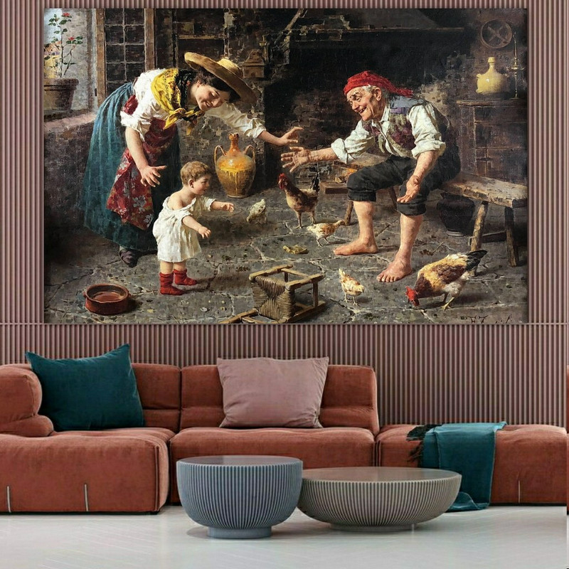 تابلو بوم طرح فرانسوی مدل خانواده در مزرعه کد SDB2431