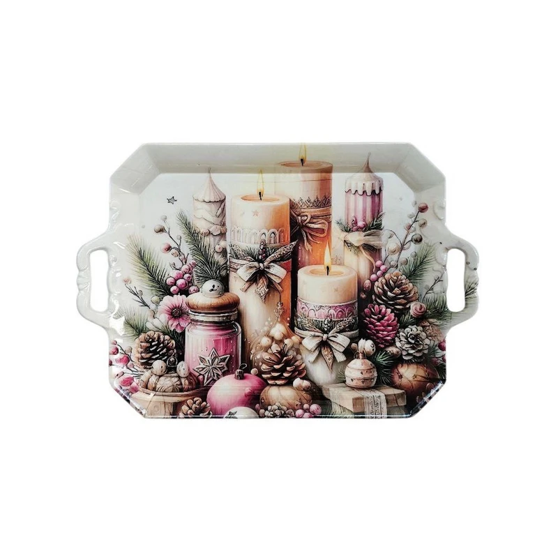 سینی دسته دار مدل کریسمسی کد 244 سایز ۲۵*۳۵ سانتی متر