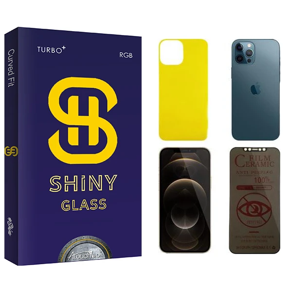 محافظ صفحه نمایش حریم شخصی آتوچبو مدل Shiny مناسب برای گوشی موبایل اپل iPhone 12 Pro Max  به همراه محافظ پشت گوشی