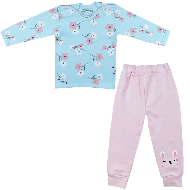 ست تی شرت و شلوار نوزادی  مانینی مدل گلدار کد 2