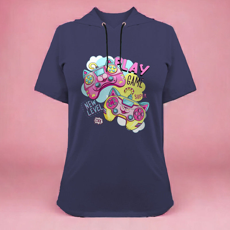 تی شرت کلاه دار آستین کوتاه زنانه مدل G140209236 رنگ سرمه ای