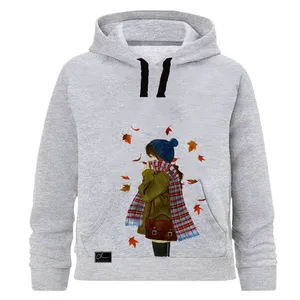 هودی دخترانه مدل دختر پاییز کد J56 رنگ طوسی