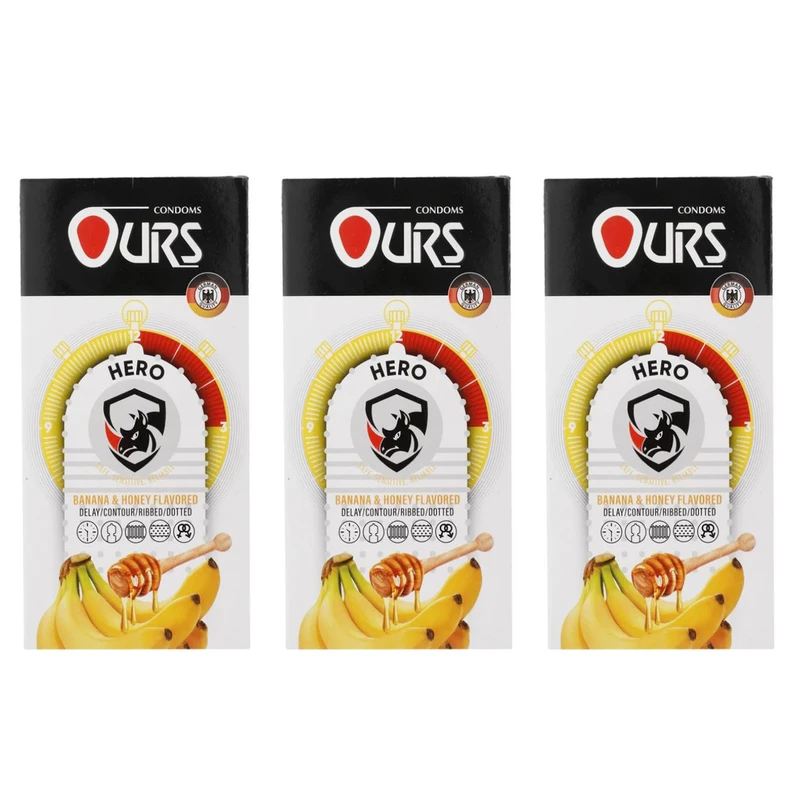کاندوم تاخیری و خاردار اورز مدل HERO  سه بسته 12 عددی