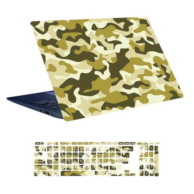 استیکر لپ تاپ توییجین و موییجین طرح Military کد 33 مناسب برای لپ تاپ 15.6 اینچ به همراه برچسب حروف فارسی کیبورد 