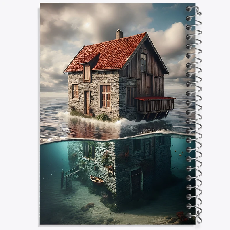 دفتر ژورنال نویسی 50 برگ خندالو مدل نقطه ای طرح خانه ی روی آب کد F6211