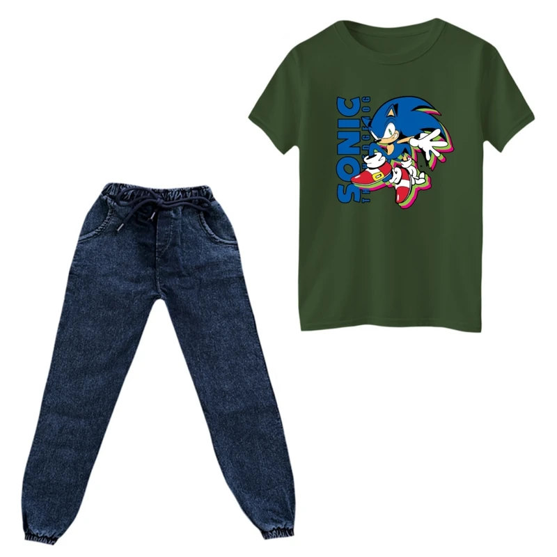 ست تی‌شرت آستین کوتاه و شلوار پسرانه مدل سونیک کد 04