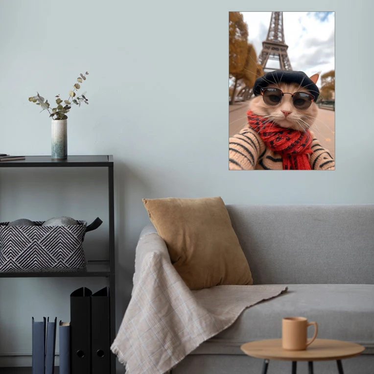 پوستر گوفی مدل گربه هنری بامزه و کیوت در پاریس طرح Cute Cat in Paris کد PARIS12