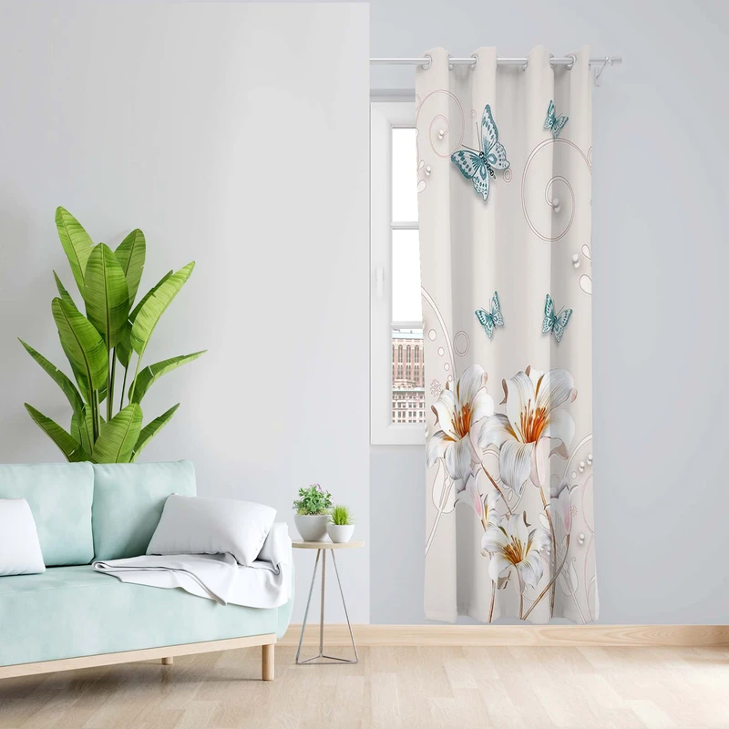 پرده طرح گل مدل مخمل پانچی کد 5243R z سایز 140x200 سانتی متر