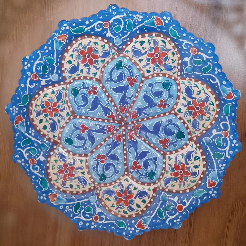 بشقاب مینا کاری طرح گل ختایی کد X75