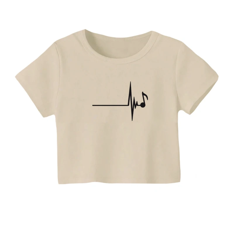 کراپ‌ تی‌شرت آستین کوتاه زنانه مدل نوت موسیقی کد1