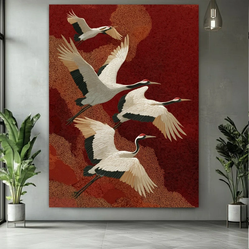 پوستر پارچه ای طرح مخمل نقاشی لک لک مدل پرواز کد PY340