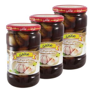 ترشی سیرگل پاستوریزه ممتاز  صالحی - 650 گرم مجموعه 3 عددی