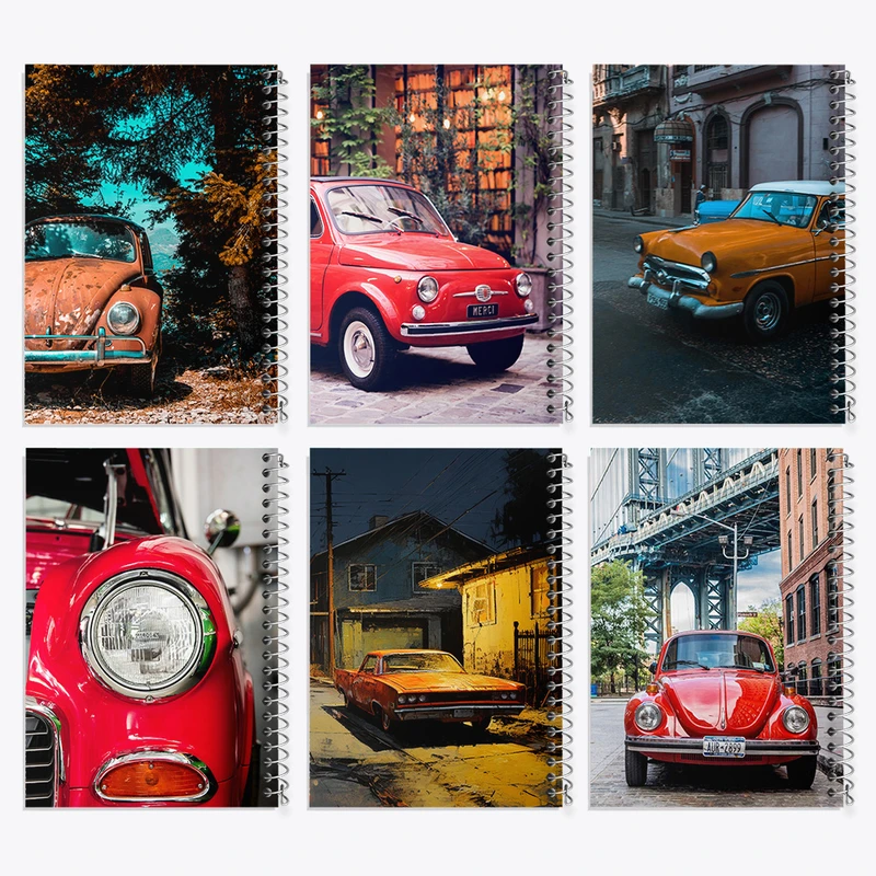 دفتر مشق 50 برگ خندالو طرح ماشین کلاسیک کد 595 مجموعه 6 عددی