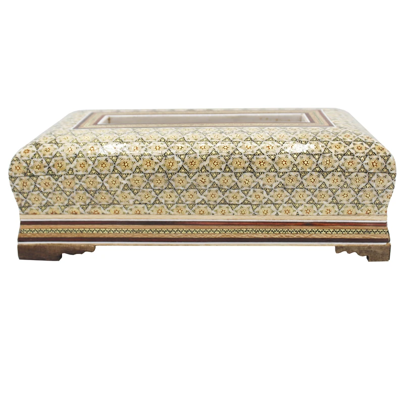  جعبه دستمال کاغذی خاتم کاری مدل گل شش ضلعی کد 1