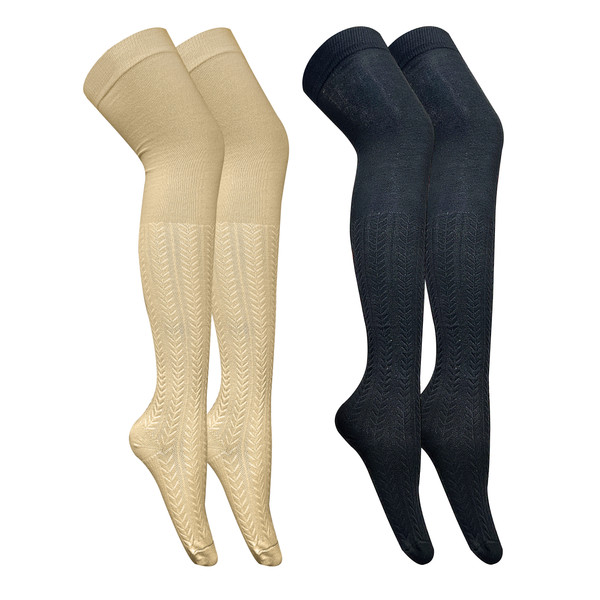 جوراب زنانه تن پوش هنگامه مدل بالا زانو برجسته BK بسته 2 عددی