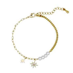 دستبند زنجیری زنانه مدل ستاره و مروارید