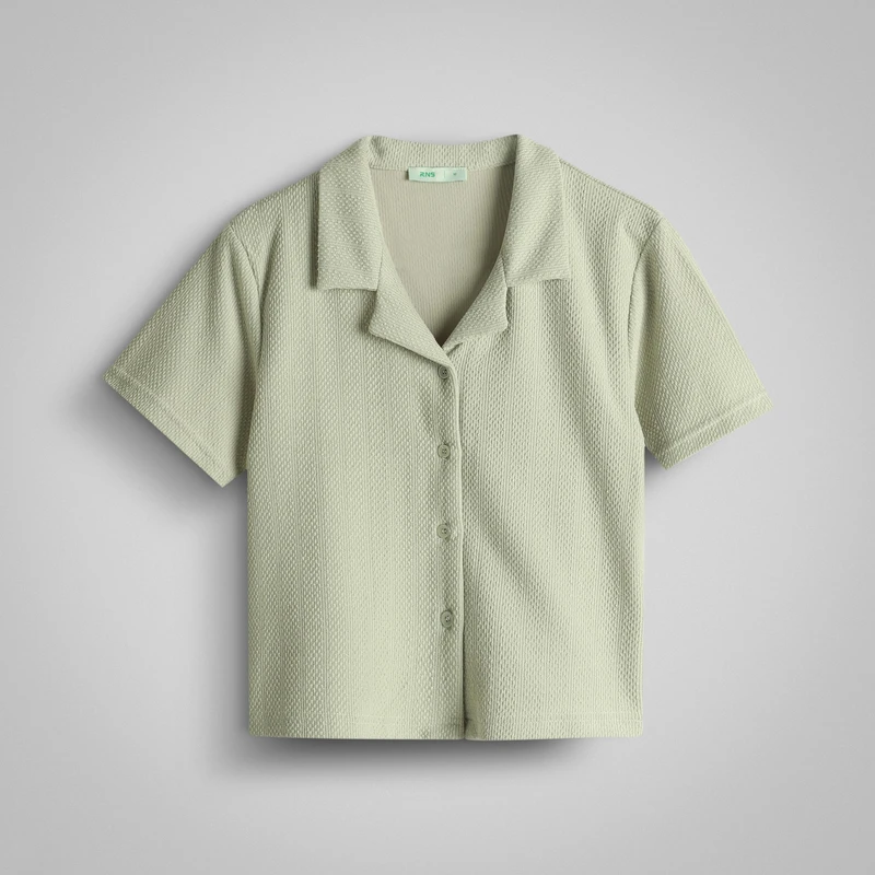 کراپ شومیز آستین کوتاه یقه برگردان زنانه آر اِن اِس مدل 4104