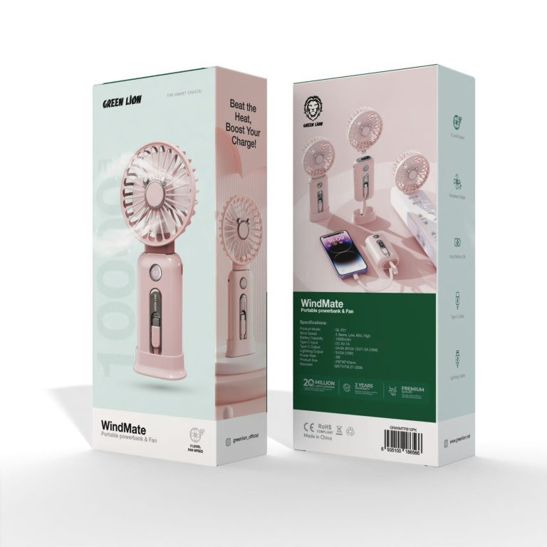پاوربانک و پنکه قابل حمل گرین لاین مدل WindMate ظرفیت 10000 میلی‌آمپر ساعت