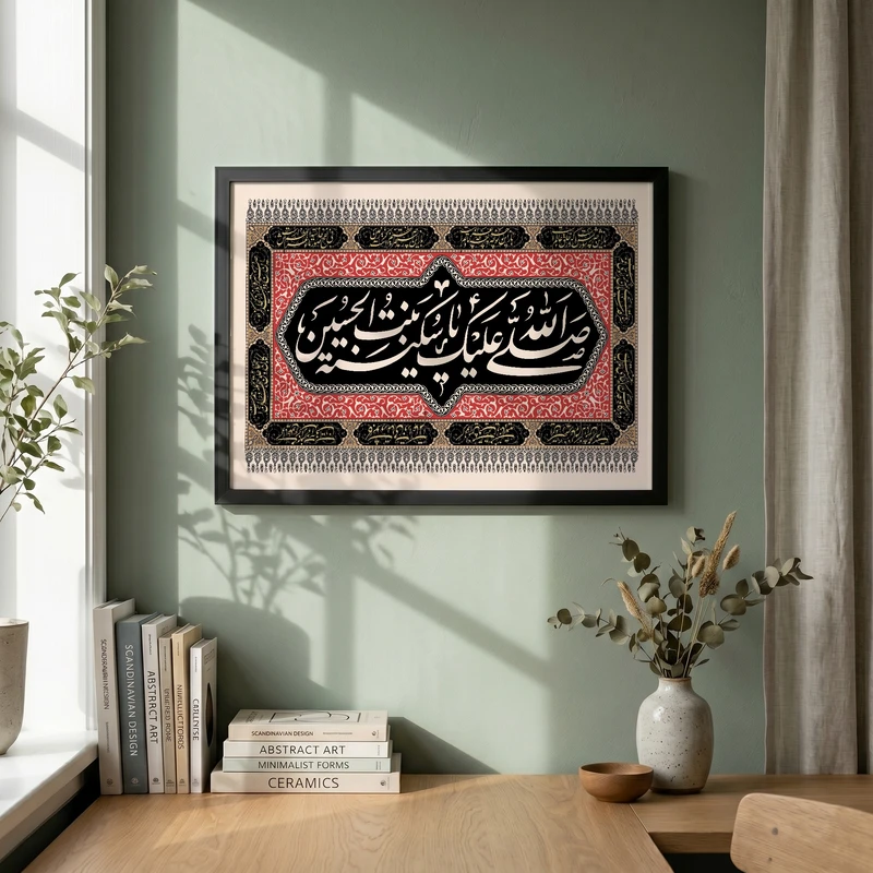 تابلو طرح صلی الله علیک یا سکینه بنت الحسین مدل G14455 فریم مشکی