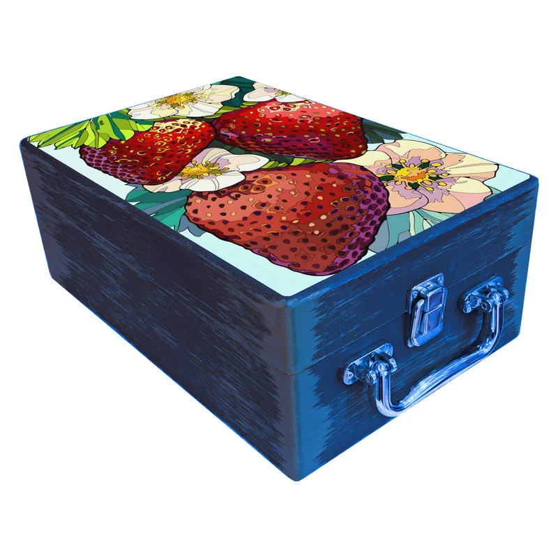  جعبه هدیه مدل چمدان چوبی طرح توت فرنگی کد WS744