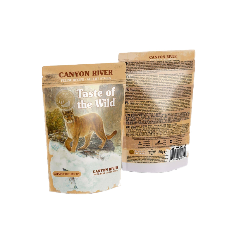 پوچ گربه مسن تیست آف ویلد مدل Canyon River Feline Recipe طعم ماهی قزلآلا و سالمون وزن ۸۵ گرم