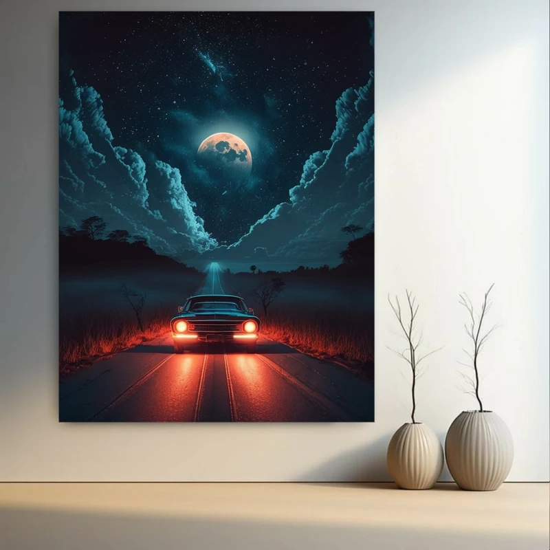 تابلو بوم طرح مخمل جاده مدل ماشین روشن کد GR1187