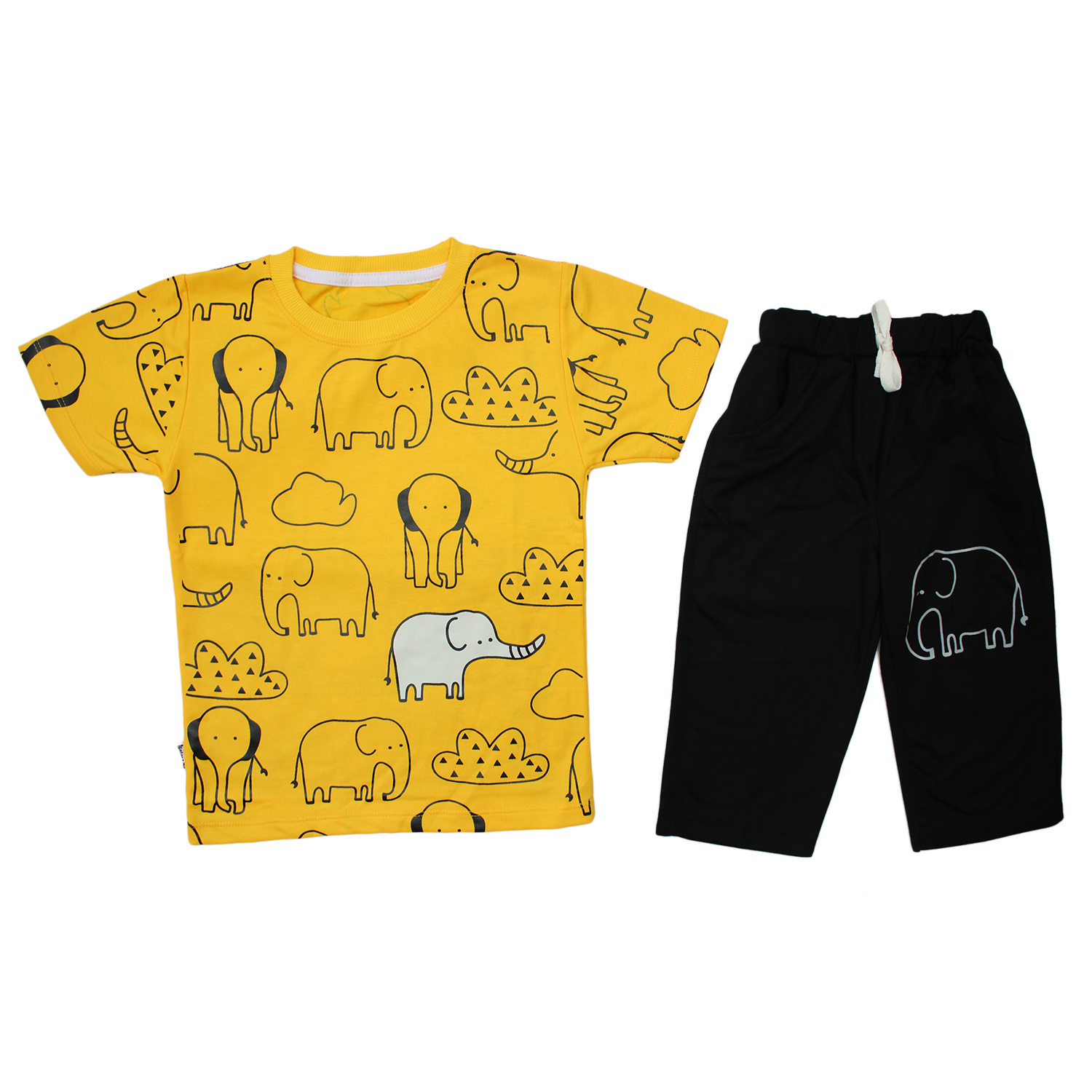 ست تی شرت و شلوارک بچگانه مدل فیل رنگ زرد