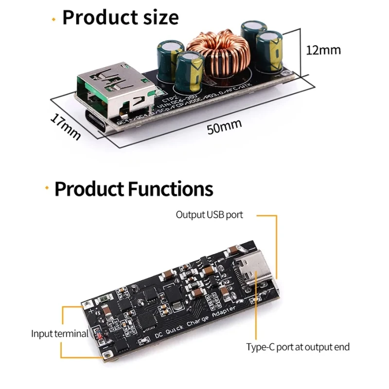 عکس شماره 5 : ماژول سوپر فست شارژ usb type-c مدل qc4.0 به همراه قاب اختصاصی