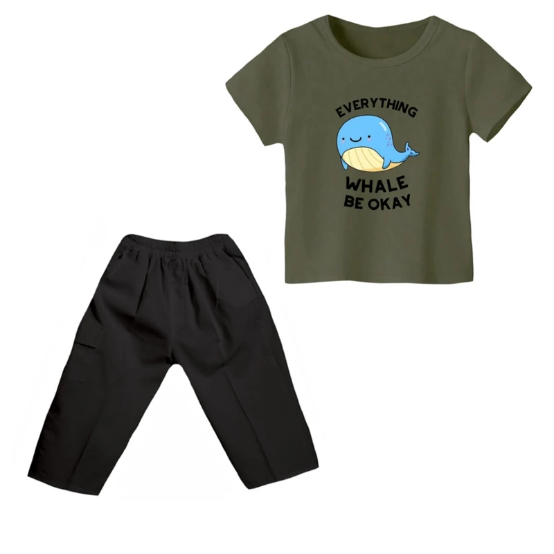 ست تی شرت و شلوارک پسرانه مدل نهنگ کد 2