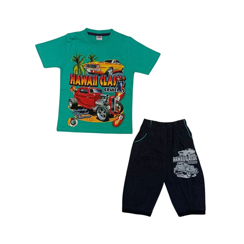 ست تی شرت و شلوارک پسرانه مدل ماشین کد ASH1203